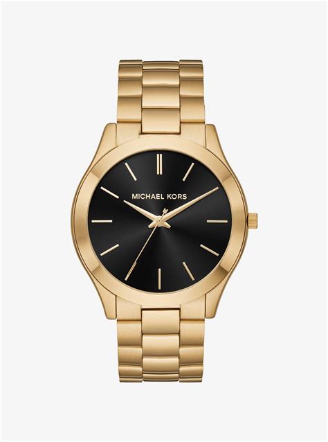 michael kors oversized slim runway gold-tone watch